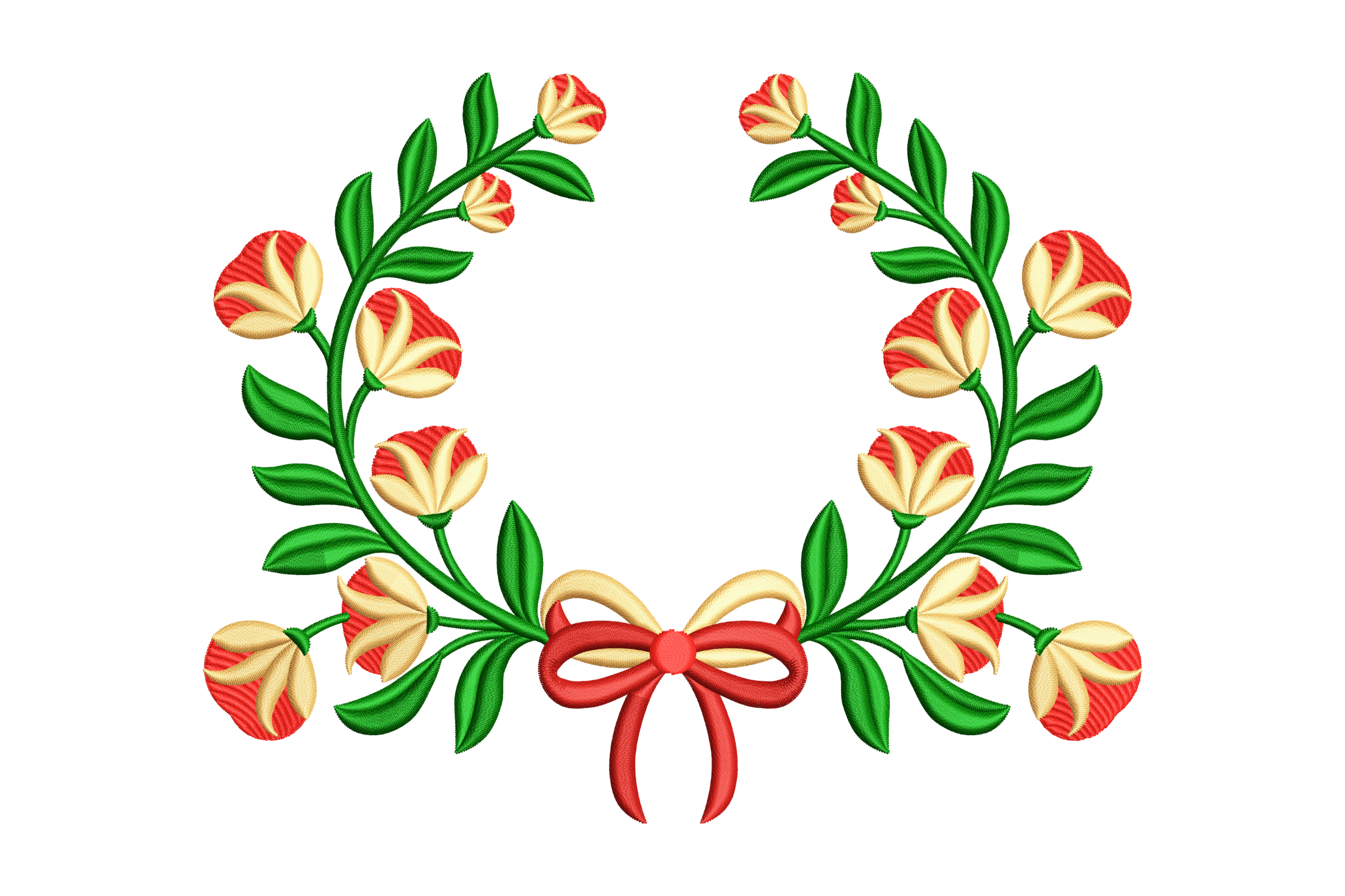 Red Cream Floral Wreath Machine Embroidery Design