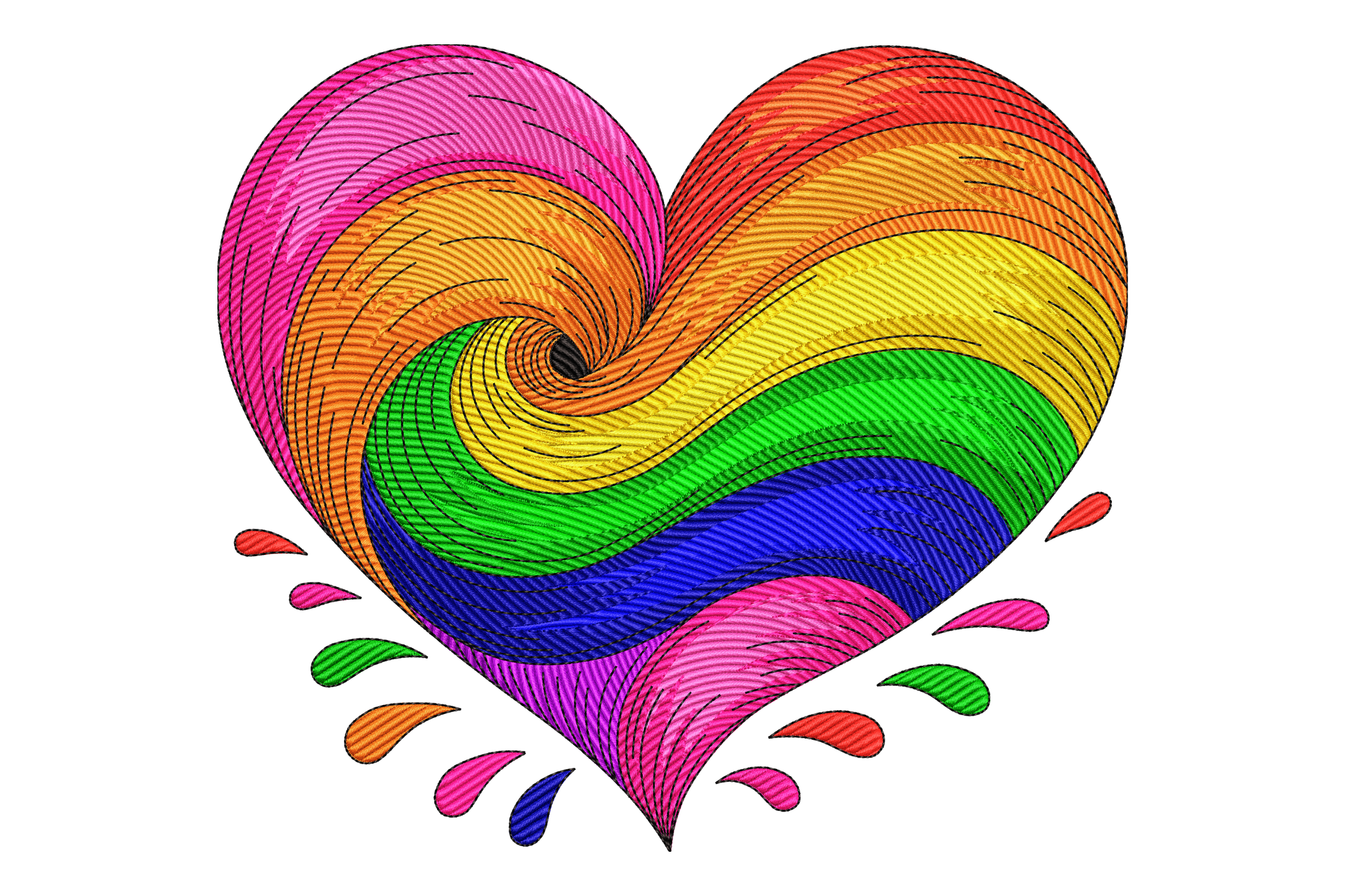 Rainbow Swirl Heart Machine Embroidery Design