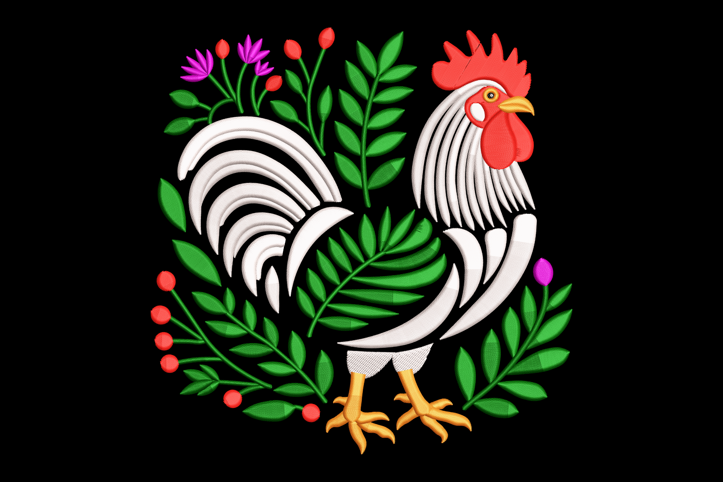 Rooster Floral Farmhouse Machine Embroidery Design