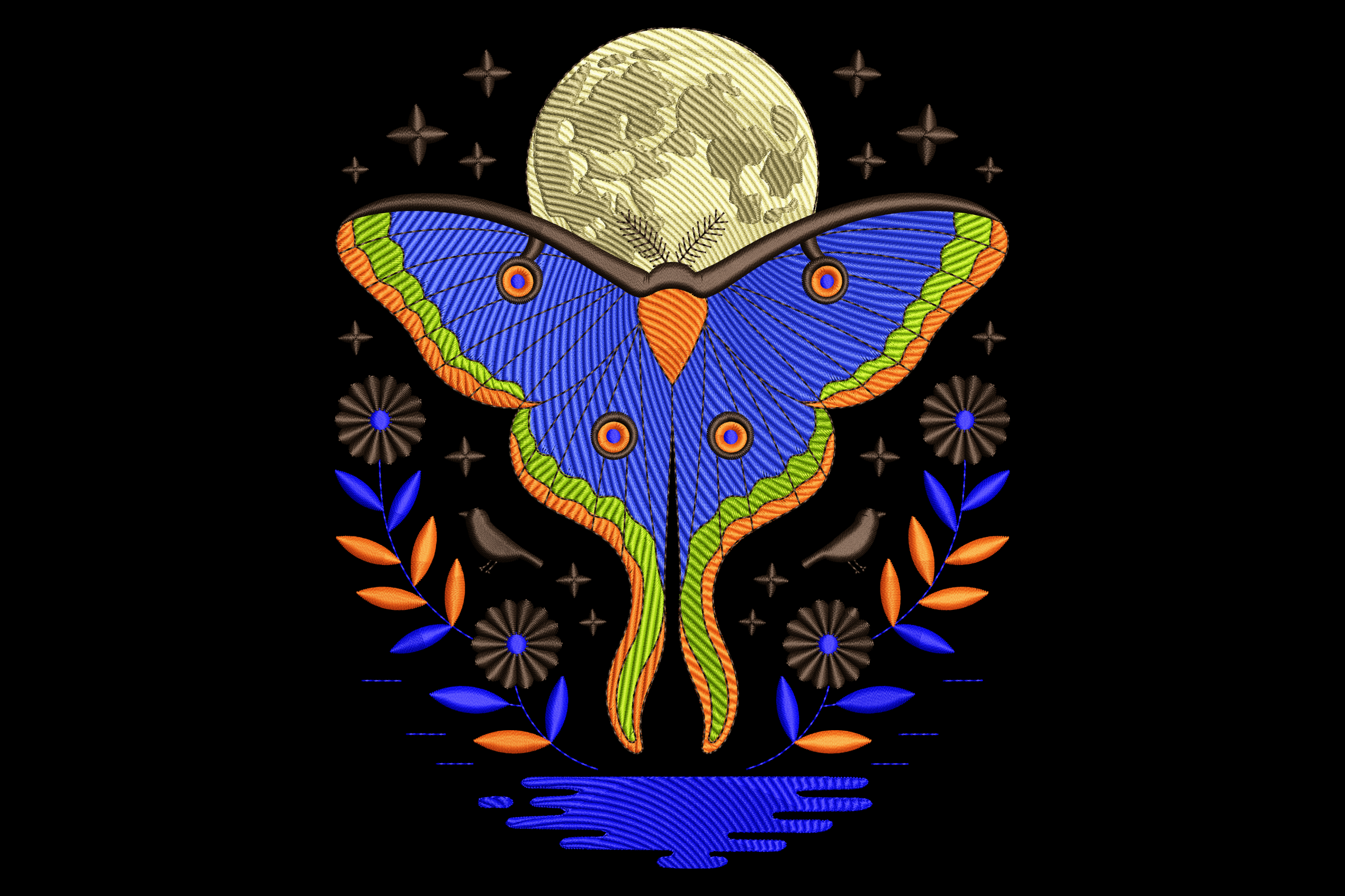 Moon Moth Botanical Machine Embroidery Design