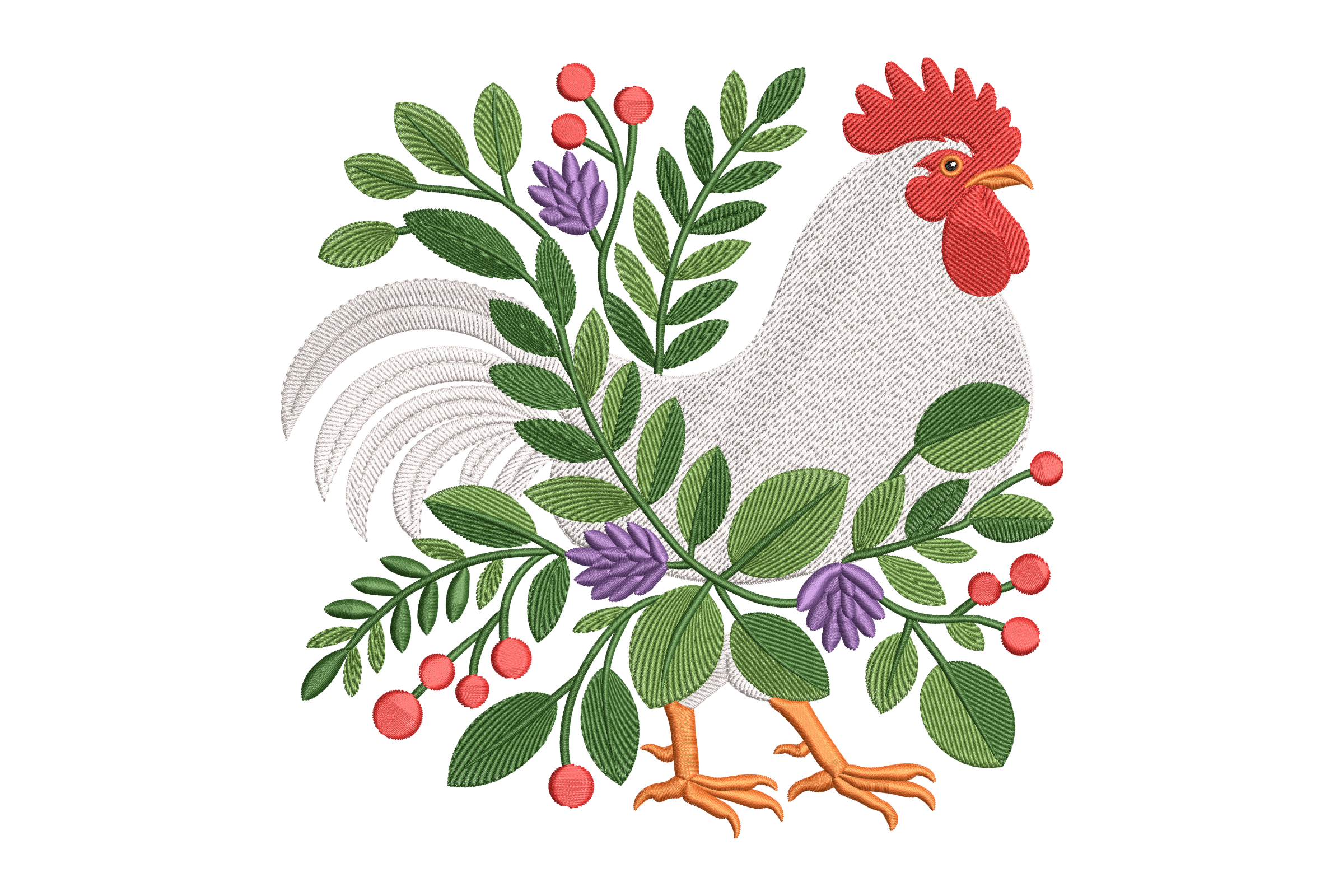 Botanical Rooster Farm Machine Embroidery Design