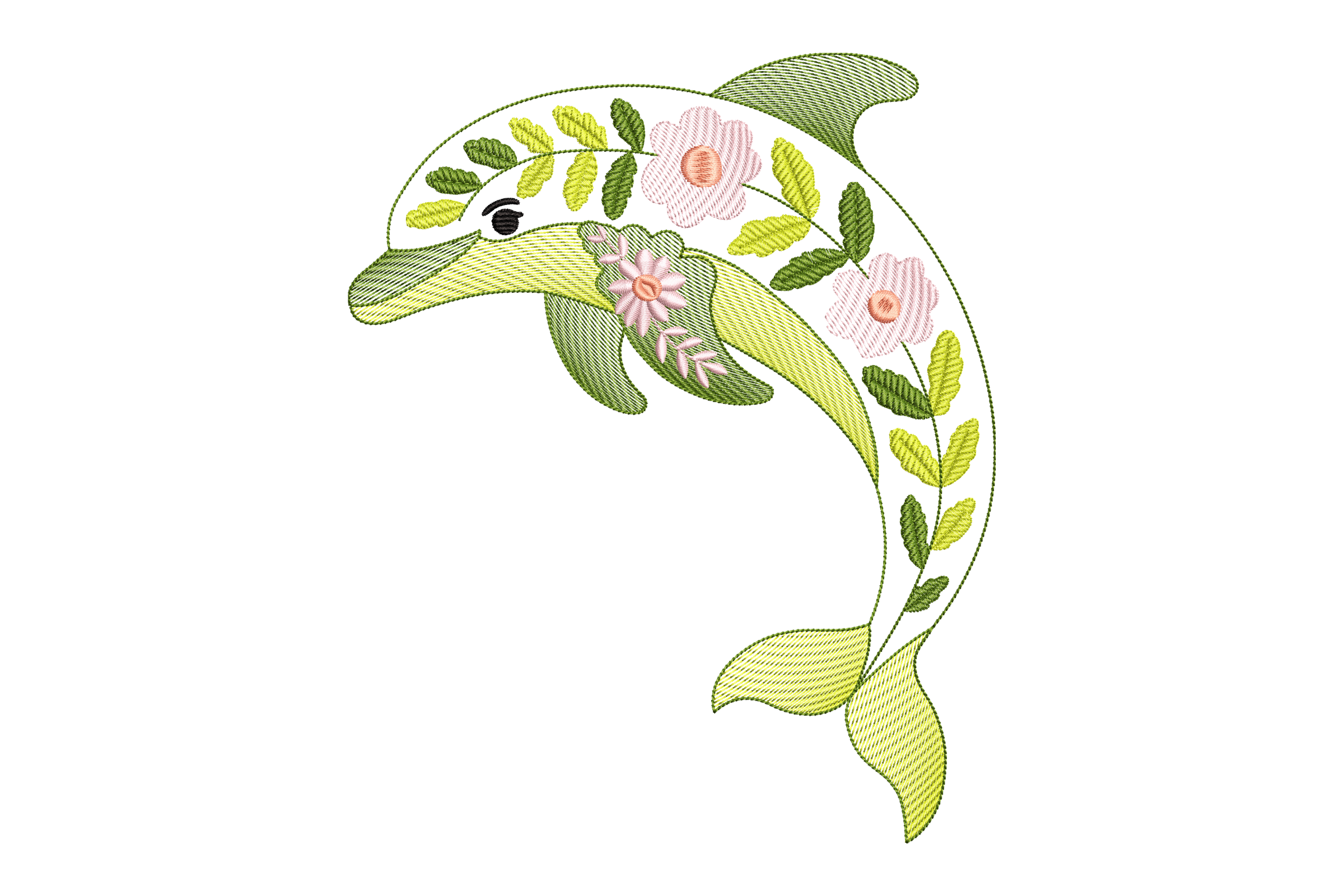 Floral Dolphin Sea Life Machine Embroidery Design
