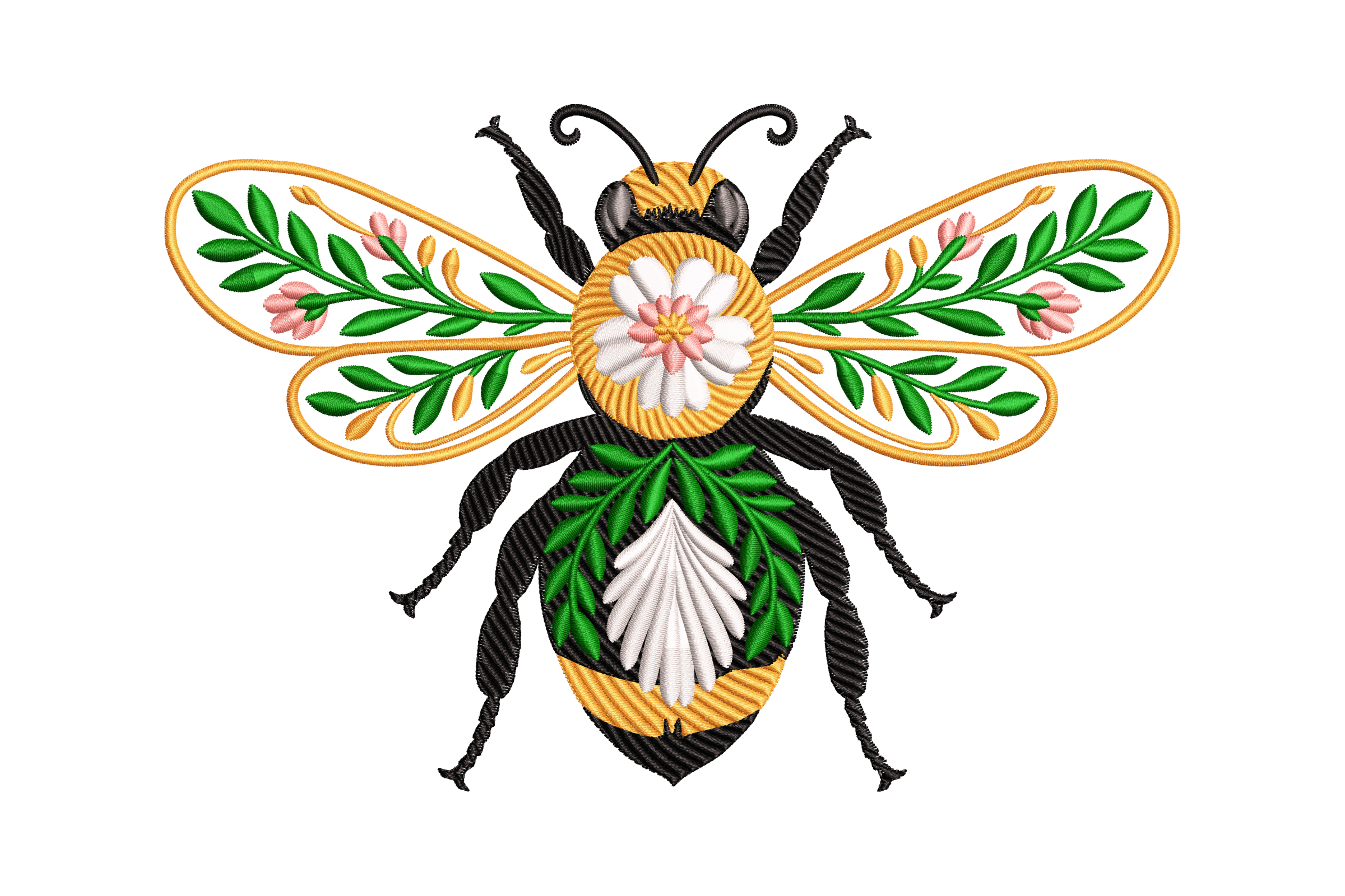 Botanical Bee Floral Wings Machine Embroidery Design