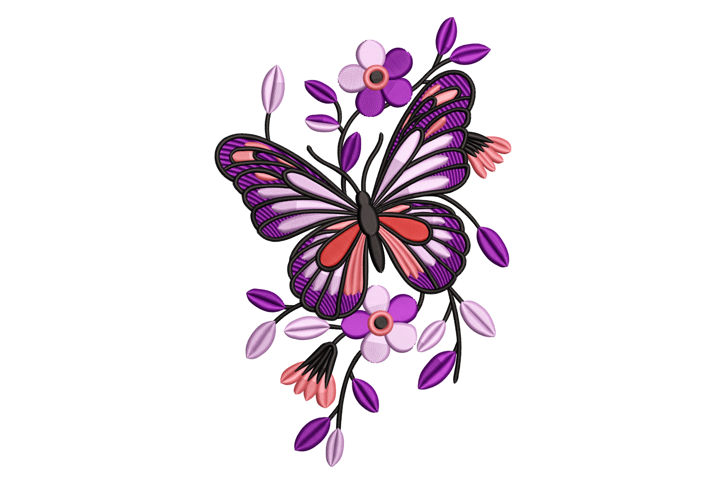 Purple Floral Butterfly Machine Embroidery Design