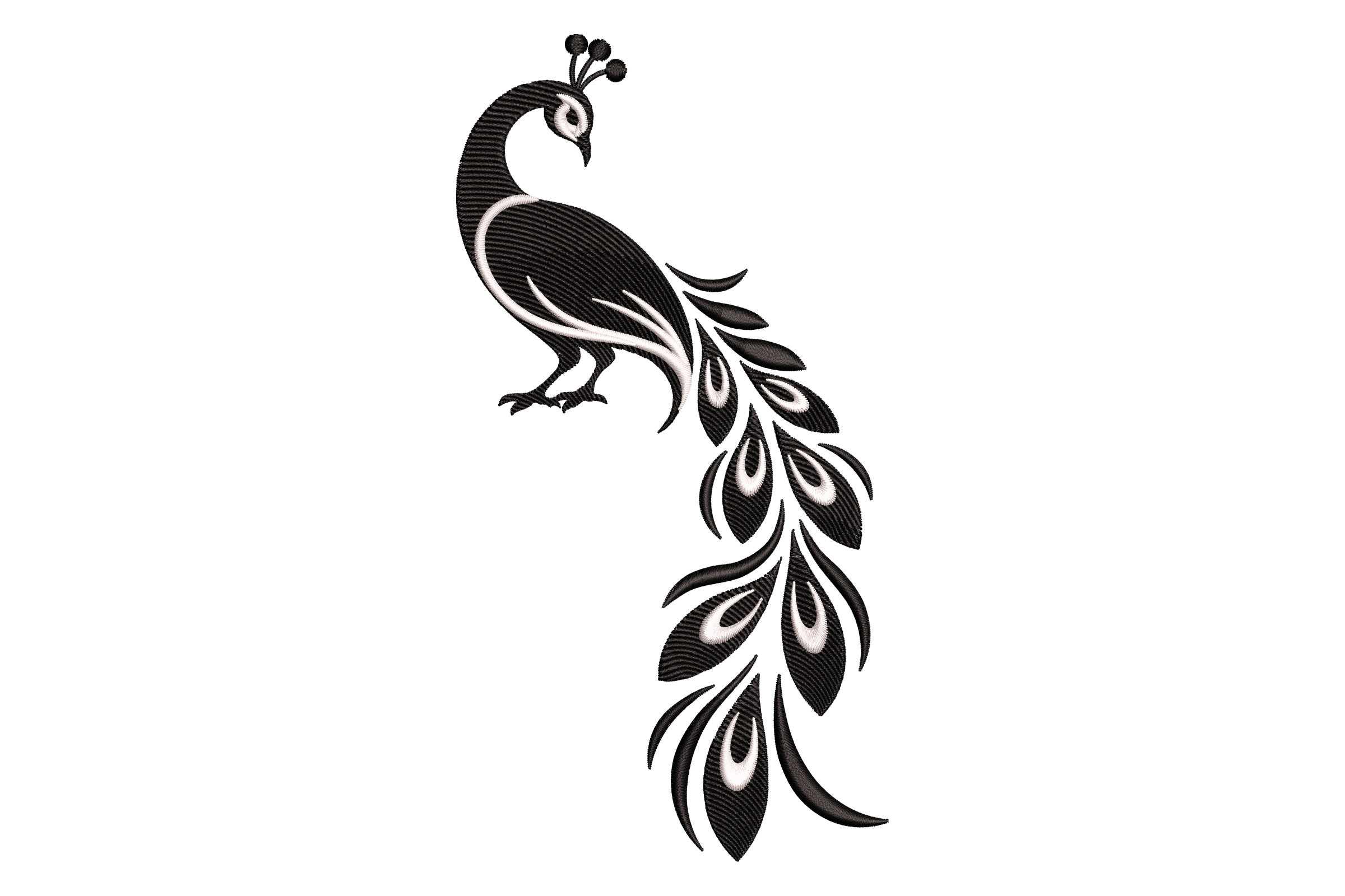 Monochrome Peacock Silhouette Machine Embroidery Design