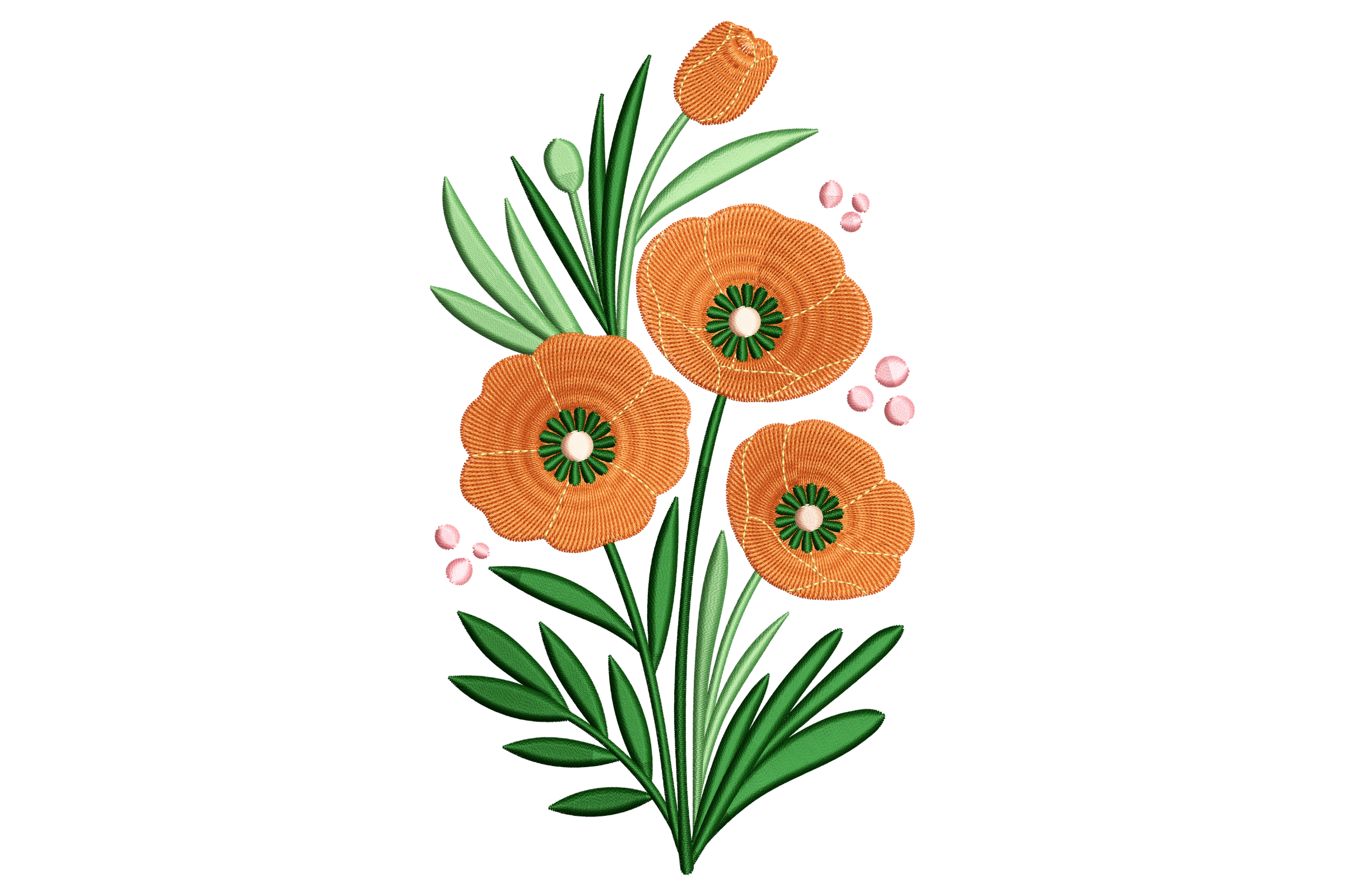 Orange Poppy Wildflower Machine Embroidery Design