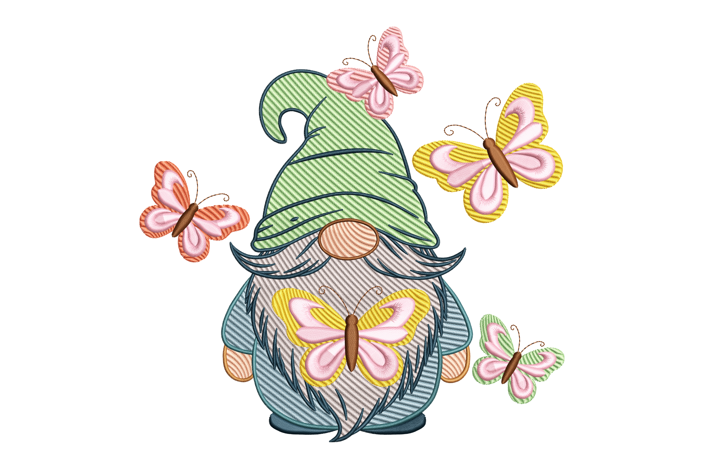 Butterfly Garden Gnome Machine Embroidery Design