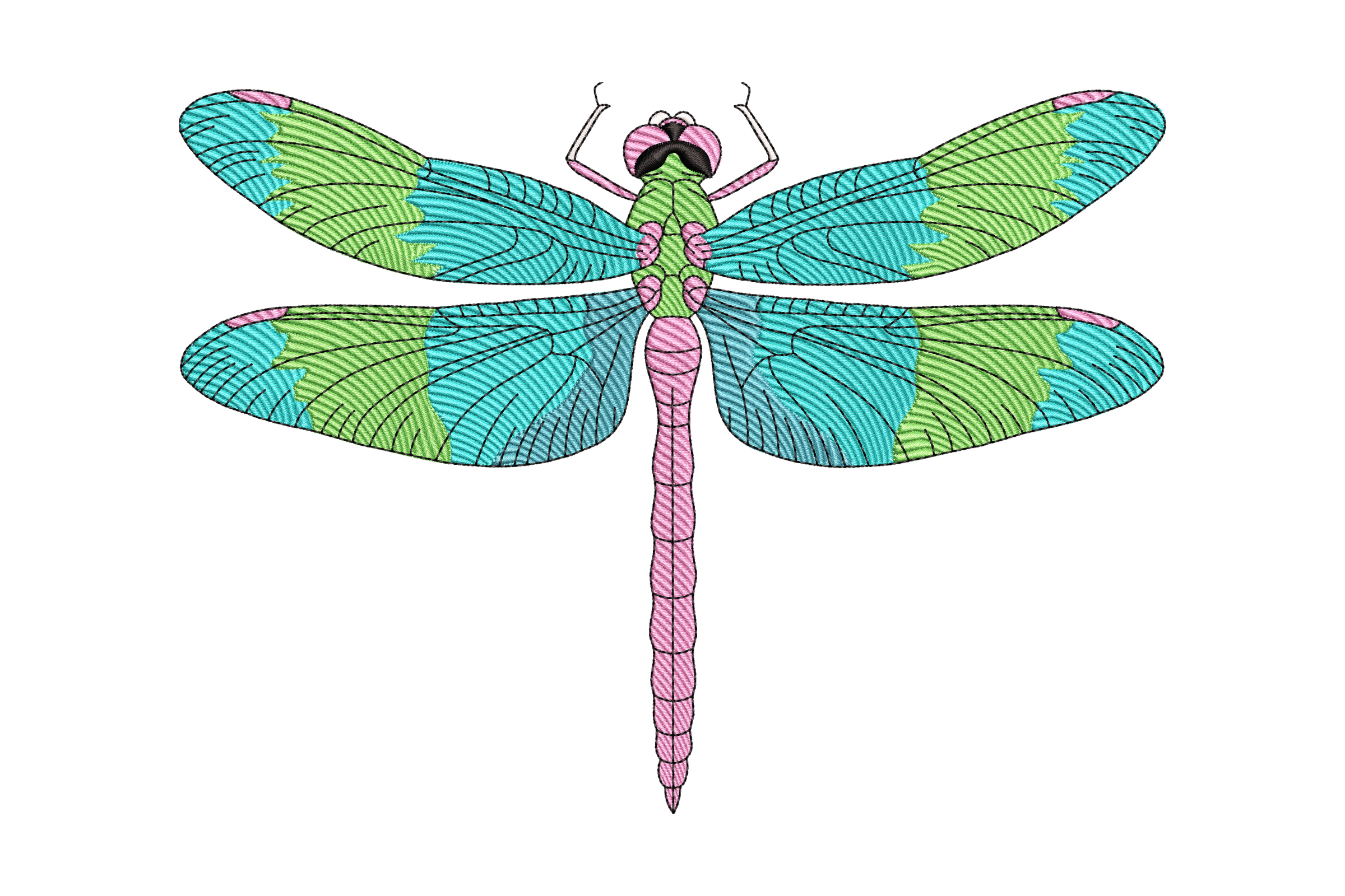 Colorful Aqua Green Pink Dragonfly Machine Embroidery Design