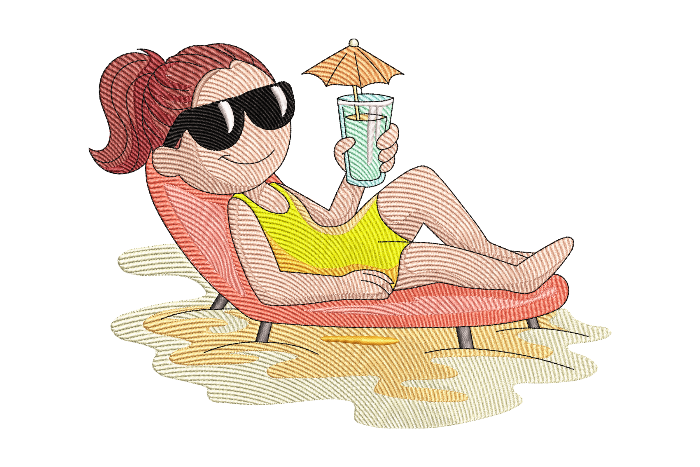 Beach Vacation Girl Machine Embroidery Design
