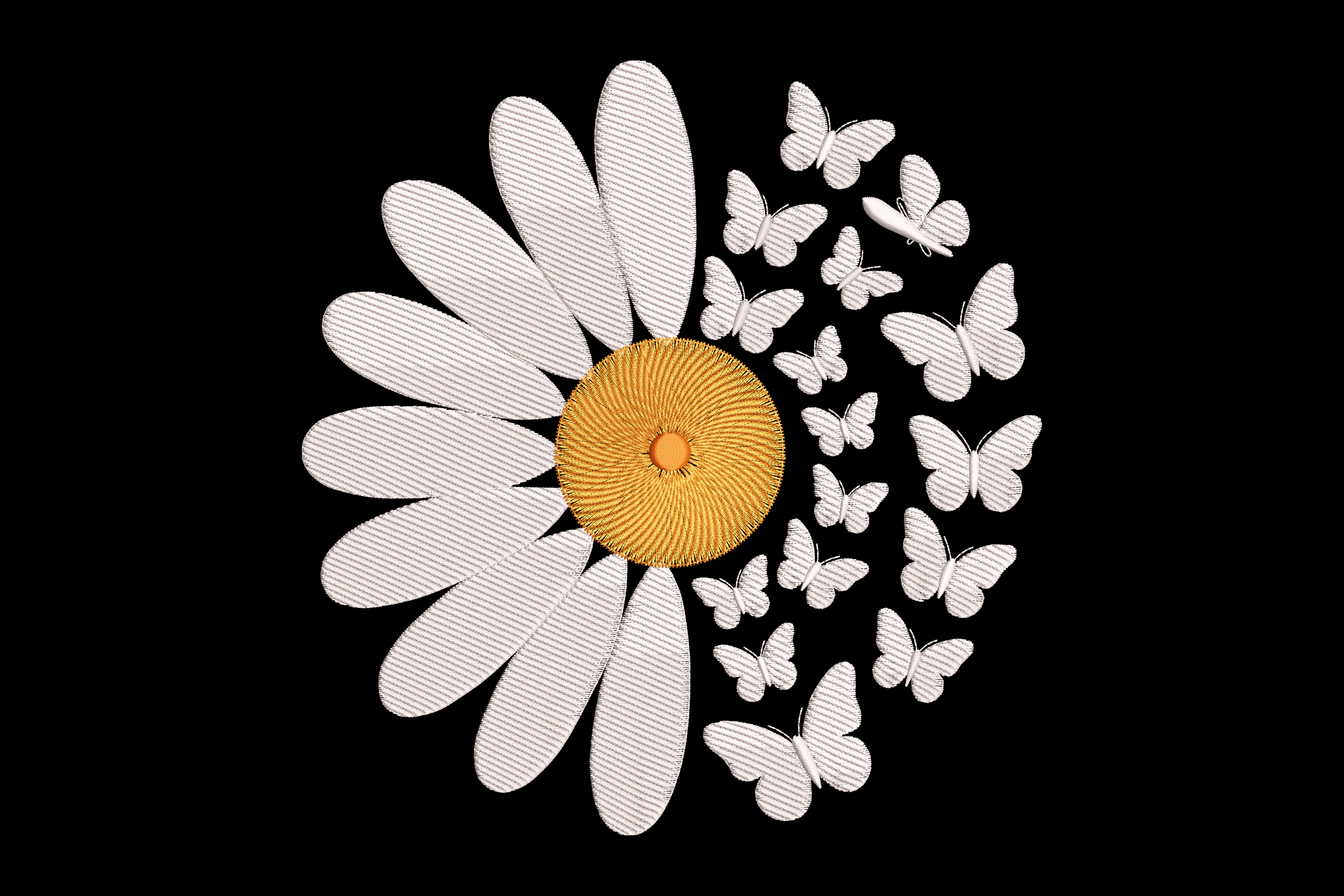 White Daisy Butterflies Floral Machine Embroidery Design