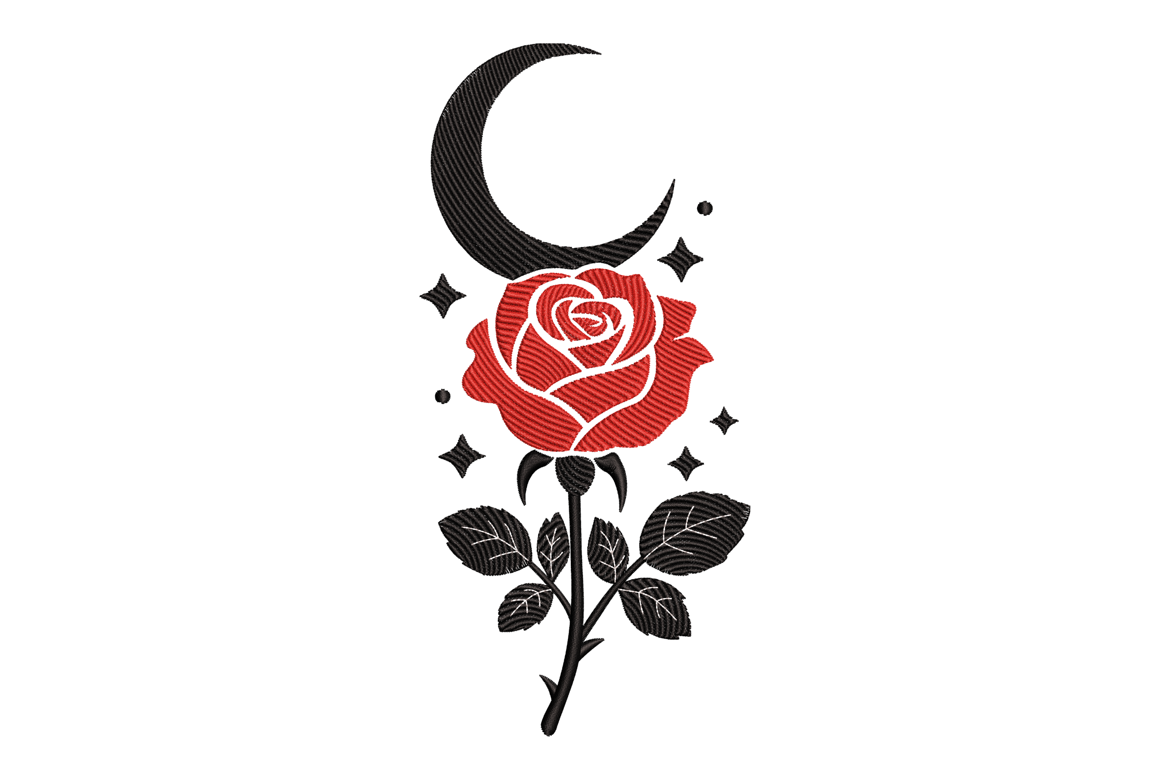 Red Rose Celestial Floral Machine Embroidery Design