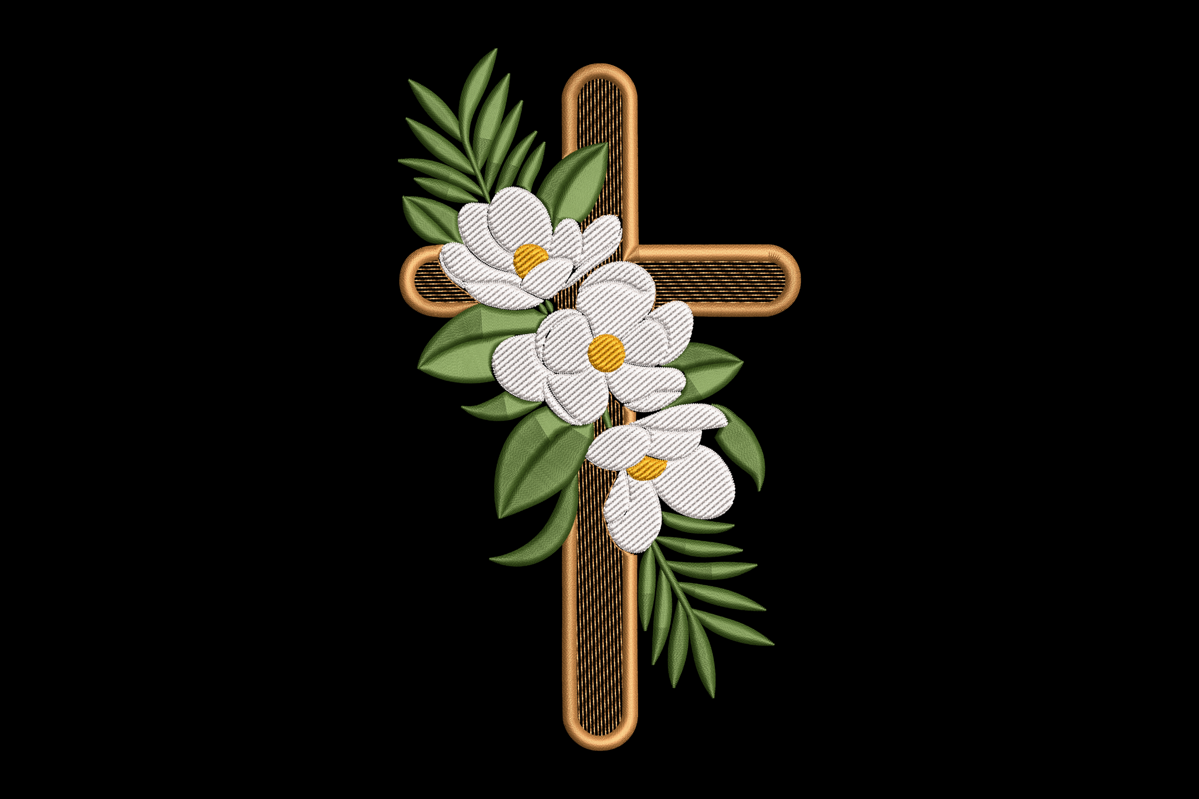 White Magnolia Floral Cross Machine Embroidery Design