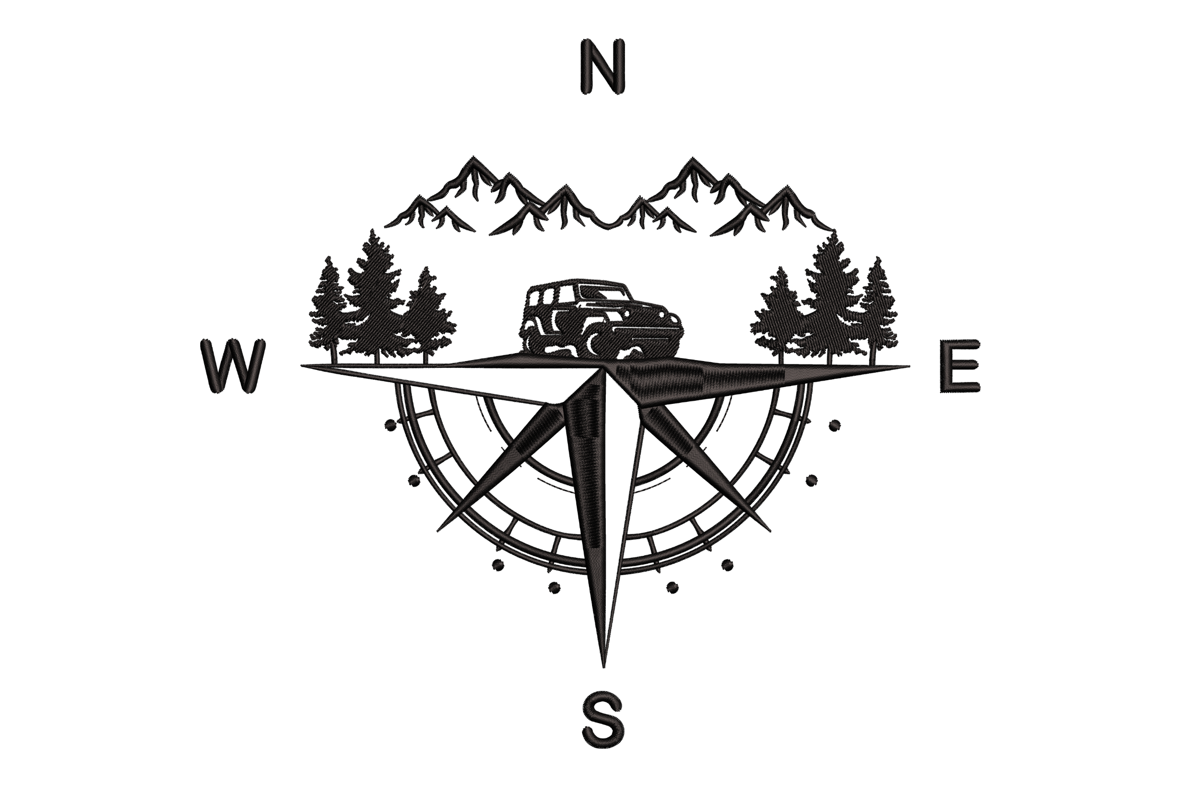 Off-Road Jeep Mountain Compass Machine Embroidery Design