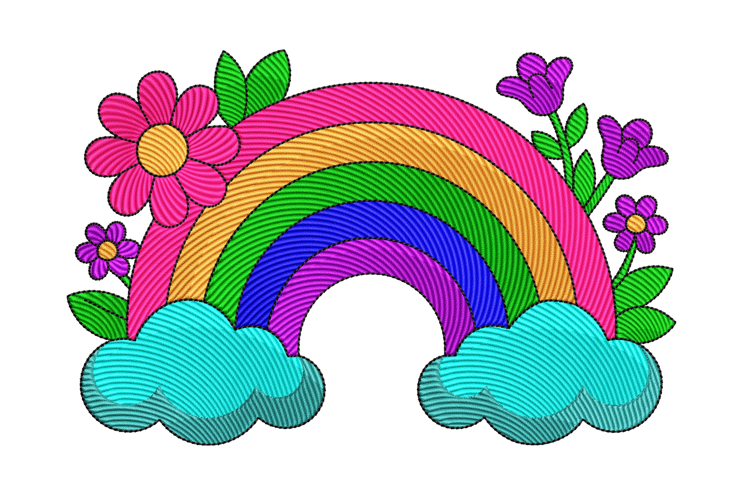 Colorful Rainbow Flowers Machine Embroidery Design