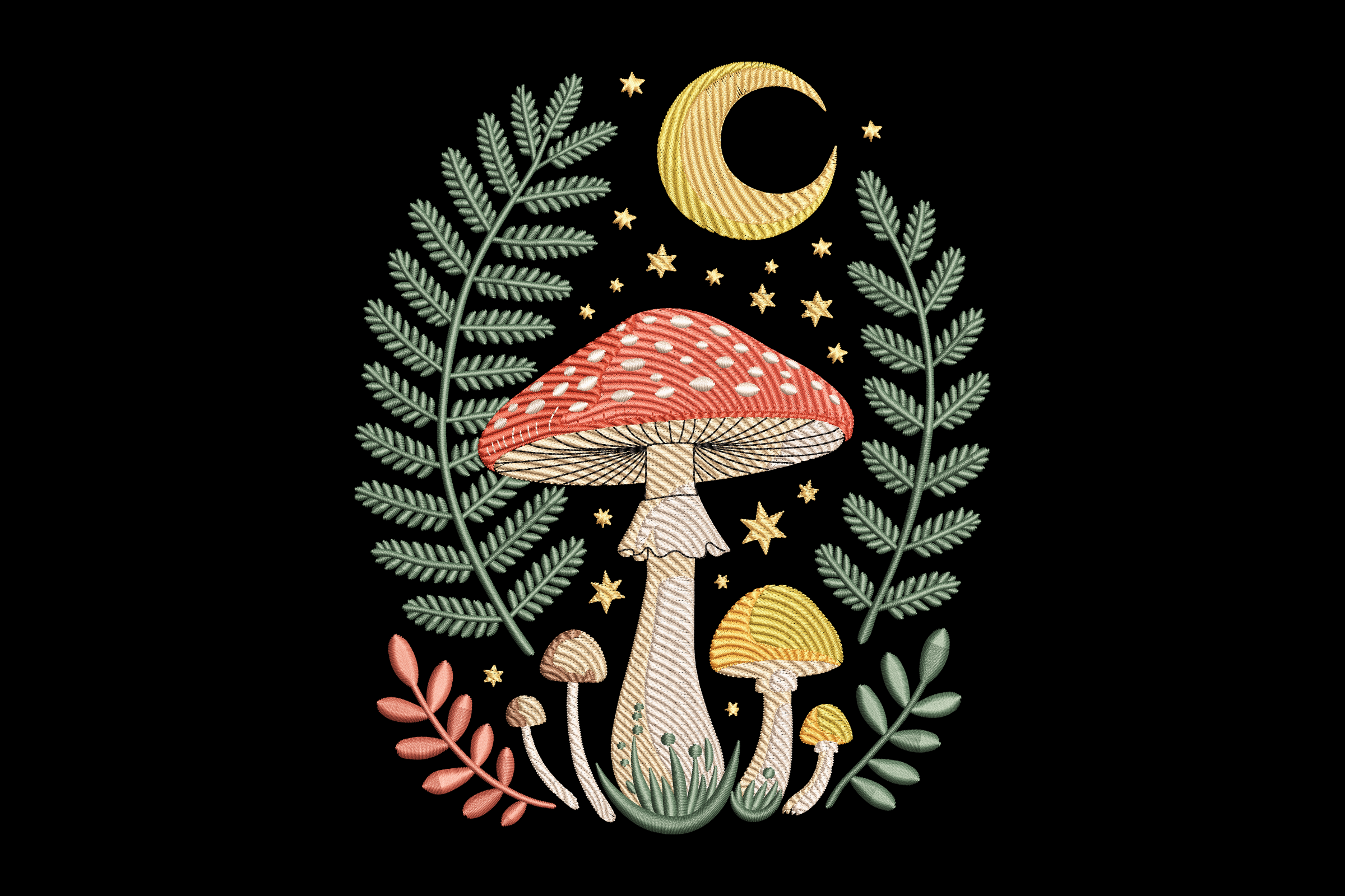 Moonlit Mushroom Fantasy Machine Embroidery Design