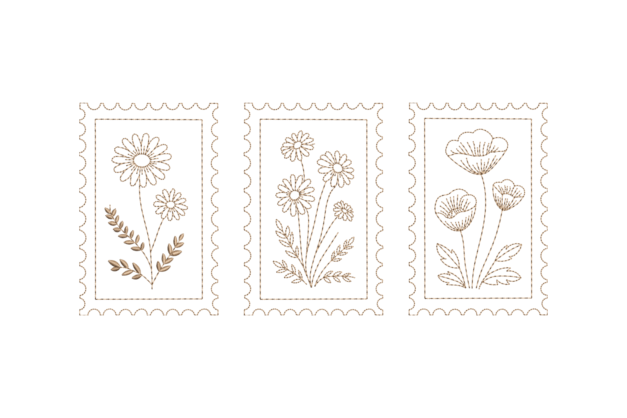 Vintage Floral Postage Stamp Trio Machine Embroidery Design