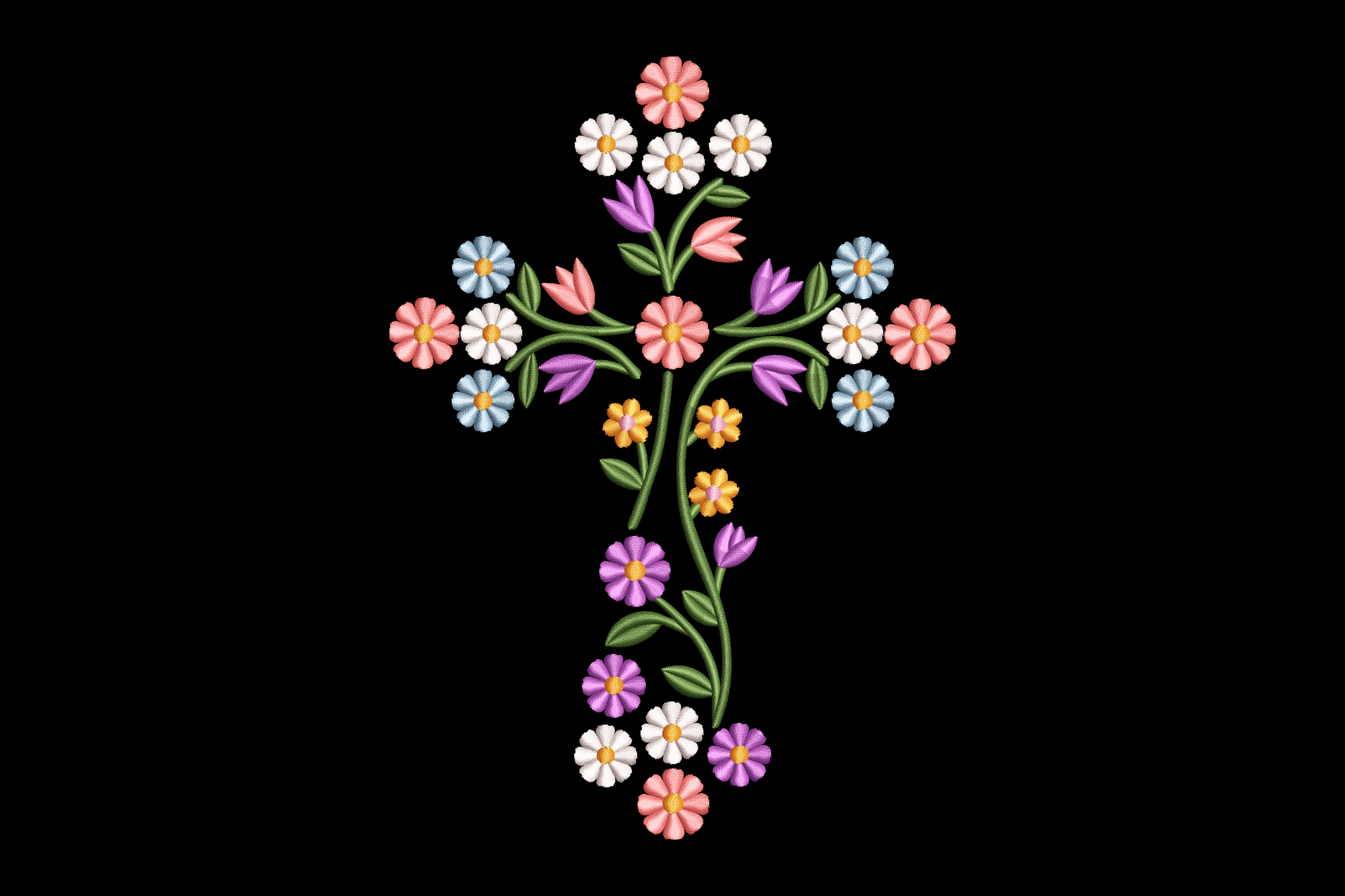 Colorful Wildflower Cross Machine Embroidery Design