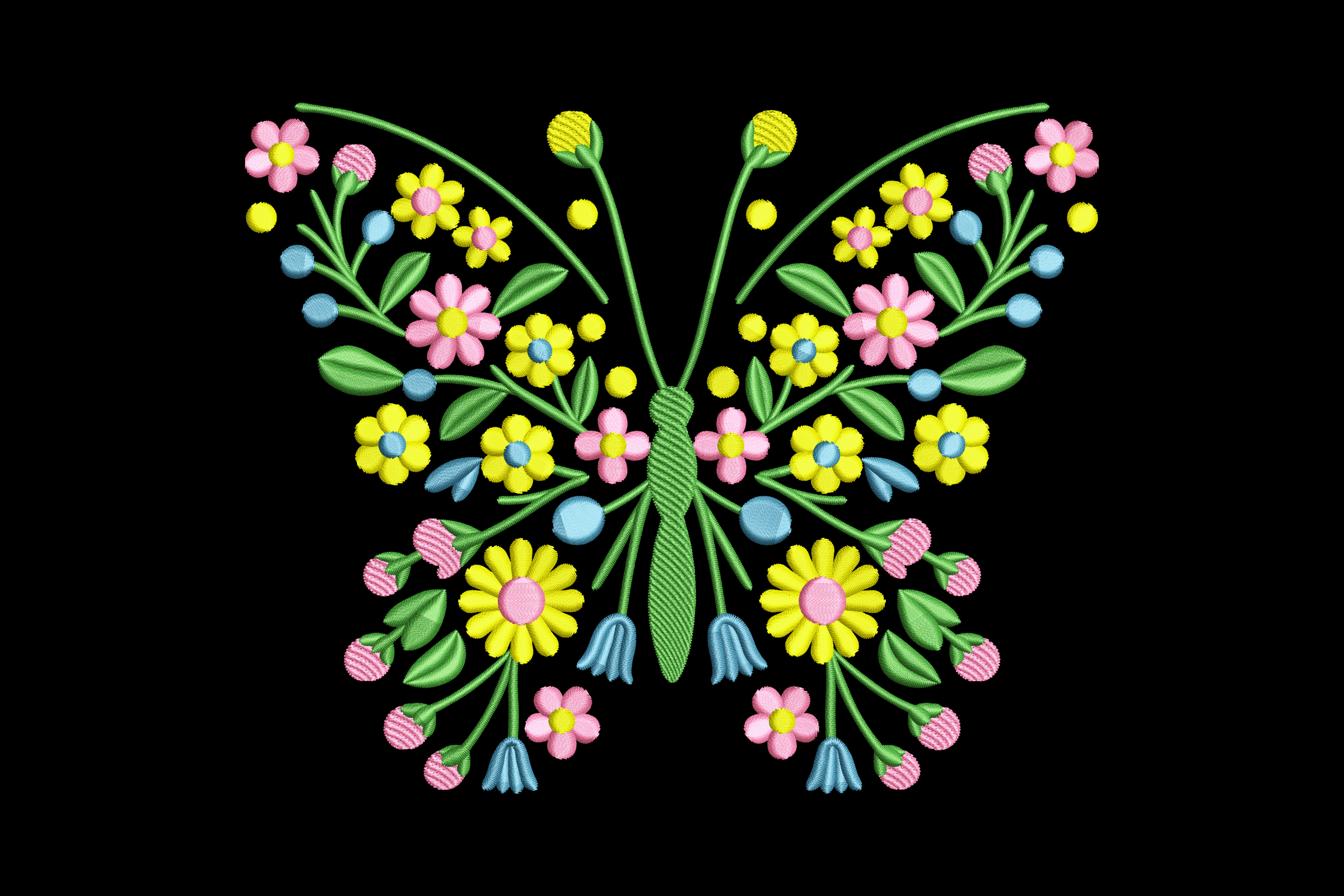 Botanical Floral Butterfly Wings Machine Embroidery Design