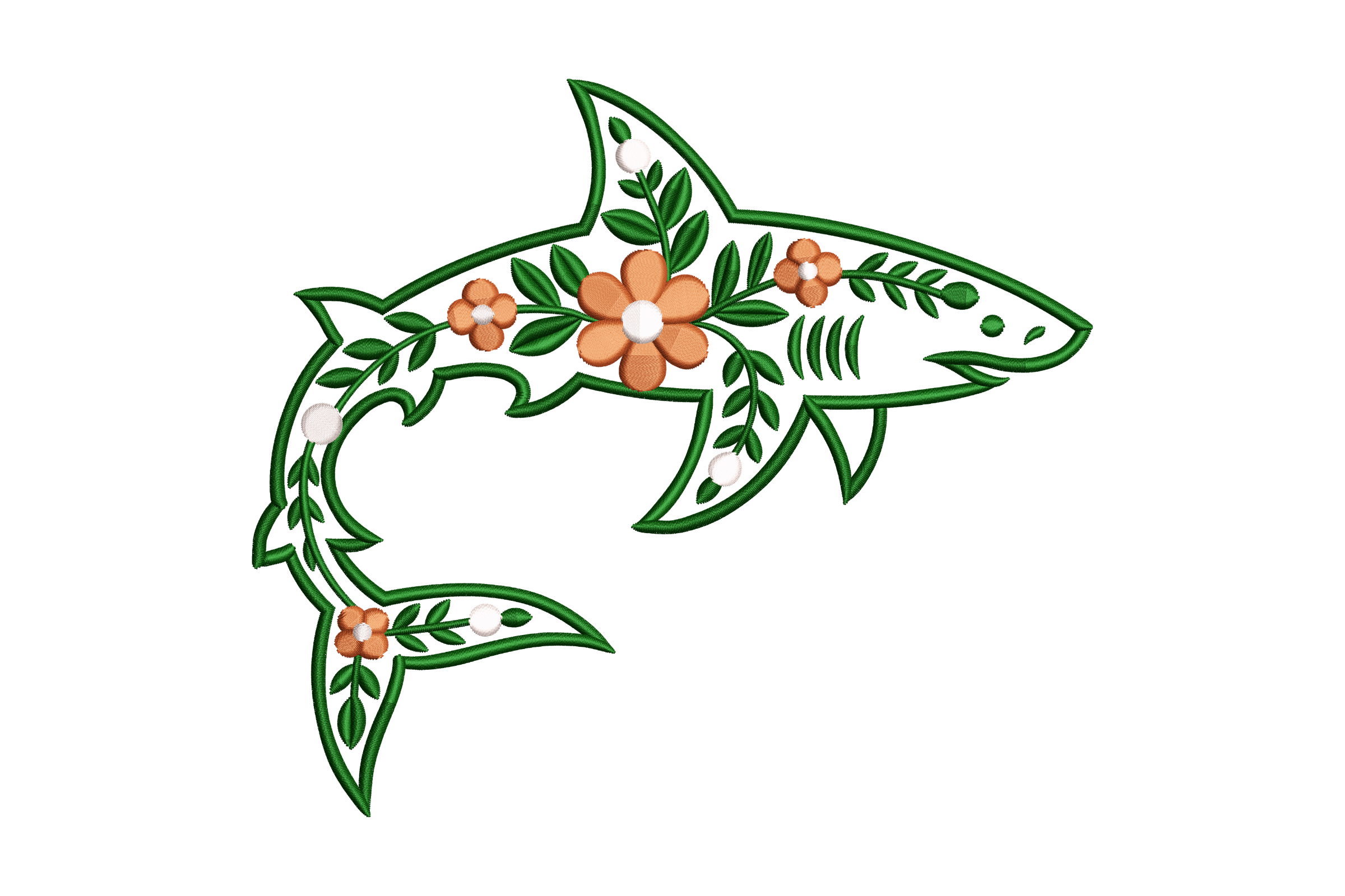 Floral Ocean Shark Machine Embroidery Design