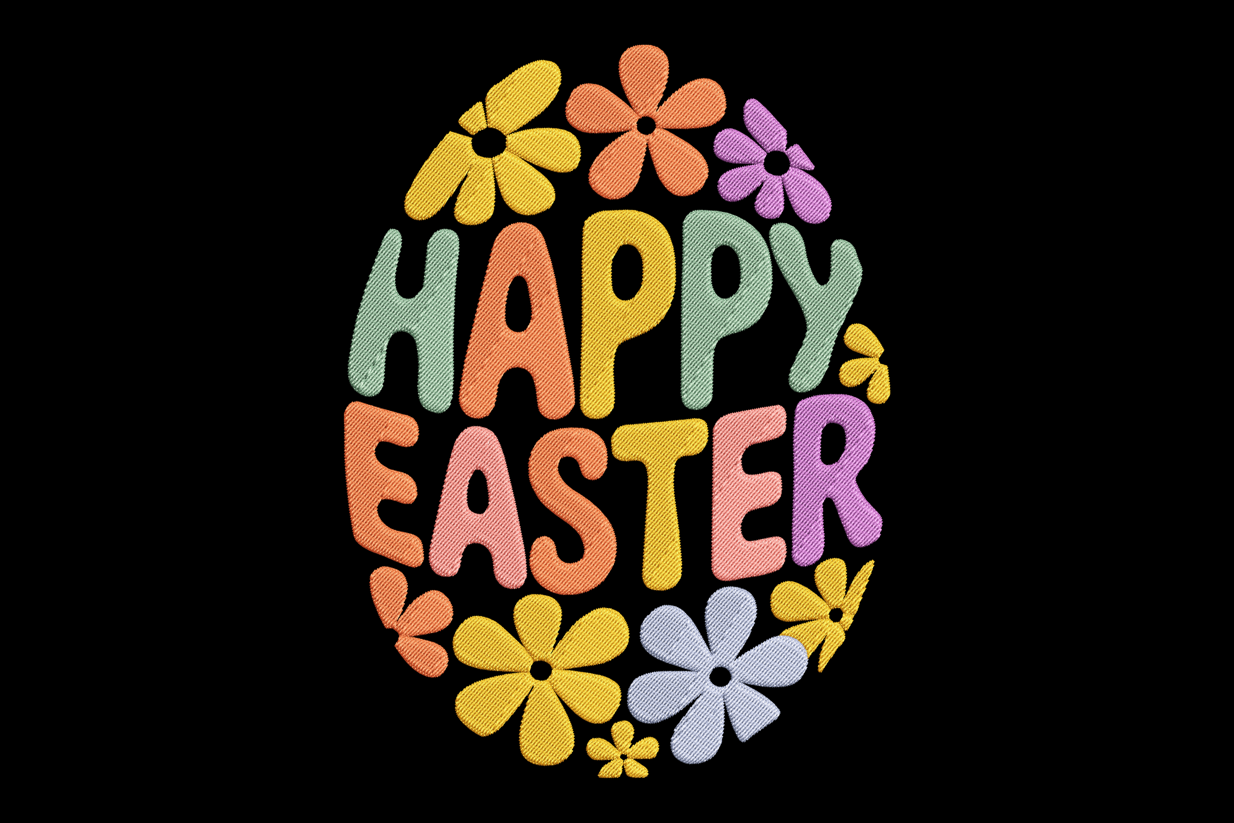 Happy Easter Floral Typography Machine Embroidery Design