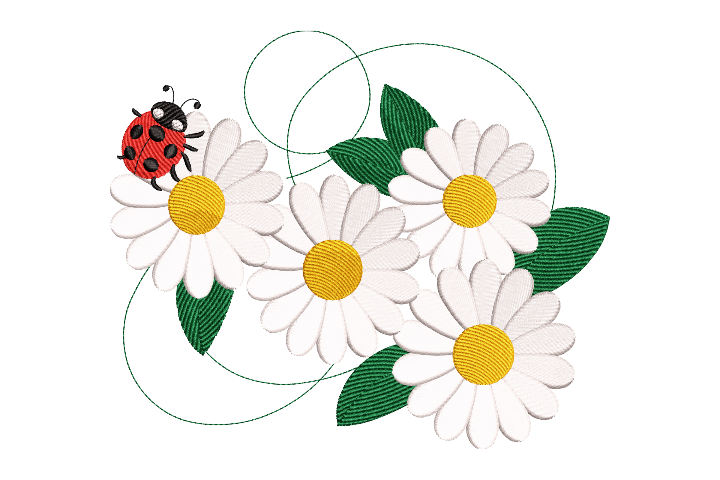 Ladybug White Daisy Flowers Machine Embroidery Design