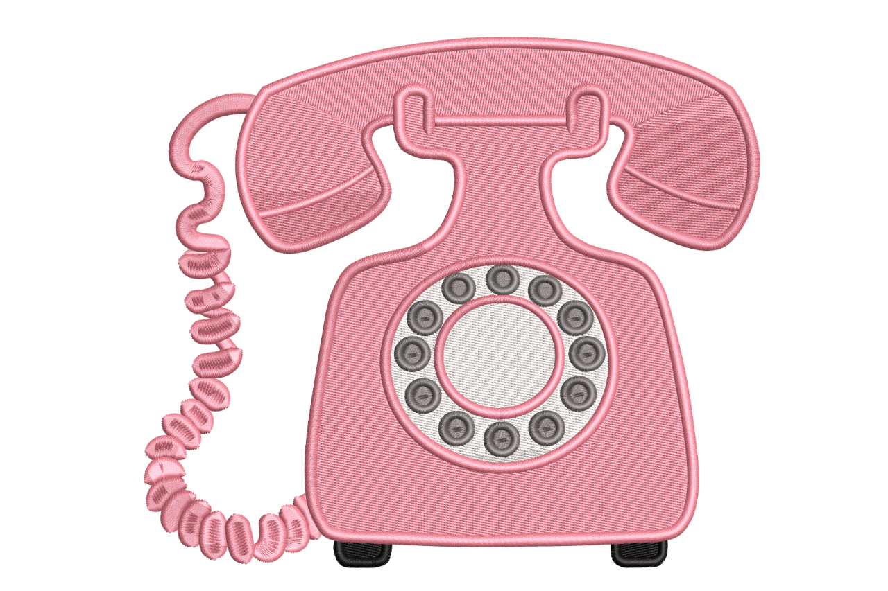 Pink Vintage Rotary Telephone Machine Embroidery Design | Embroidize