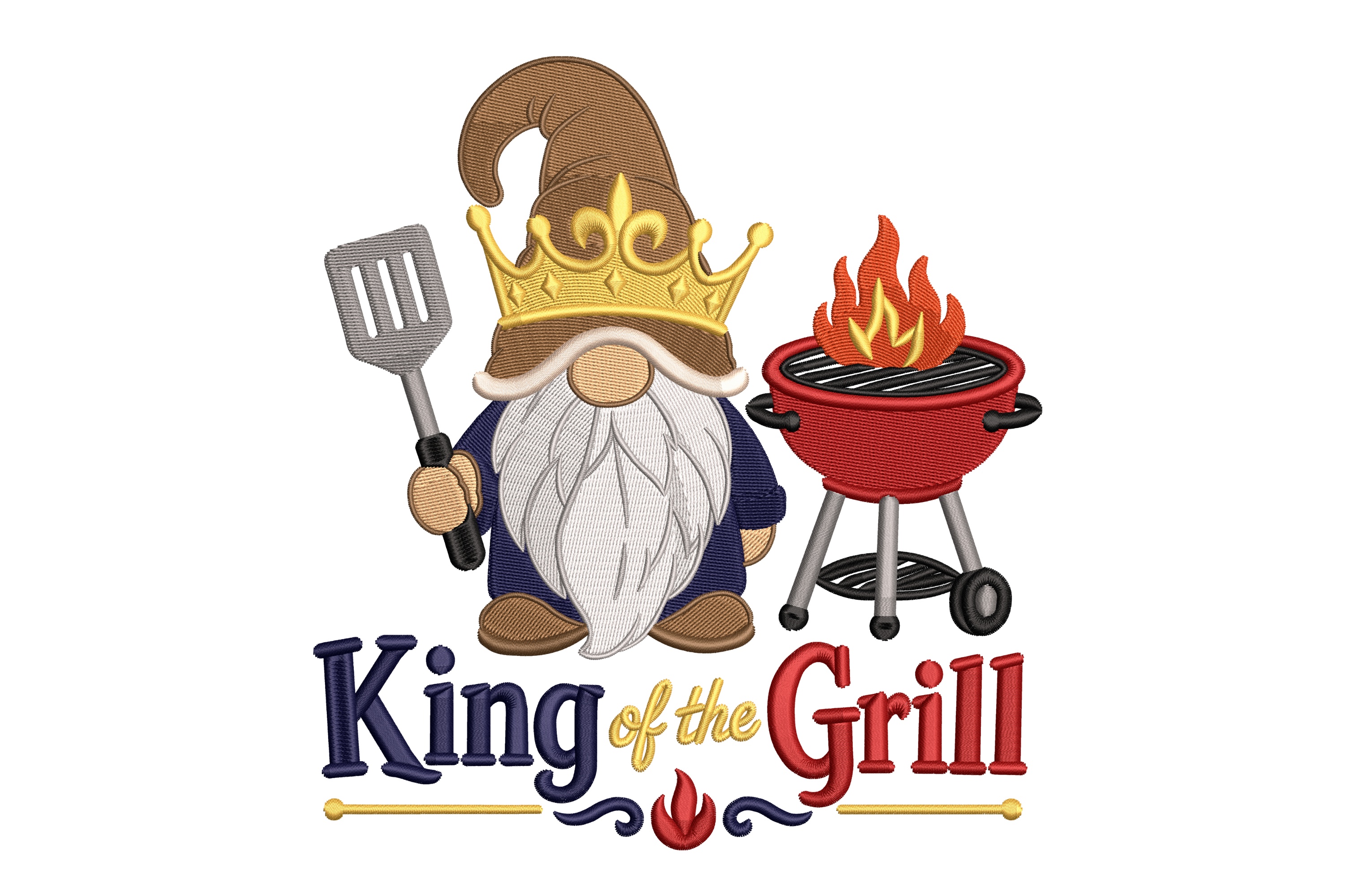 King of the Grill Gnome BBQ Machine Embroidery Design | Embroidize