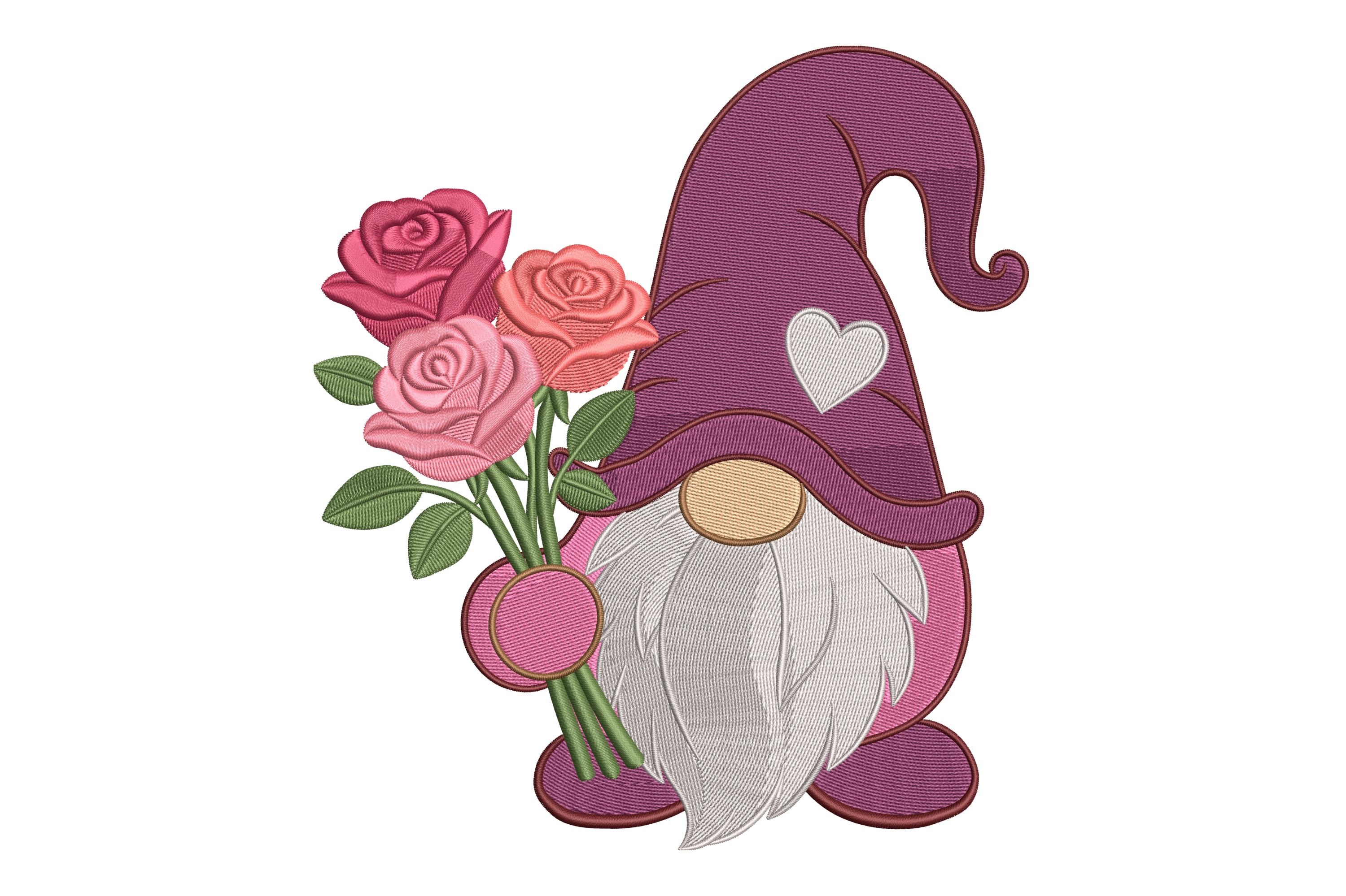 Rosos Design Valentine Gnome Rose Bouquet Machine Embroidery Design | Embroidize