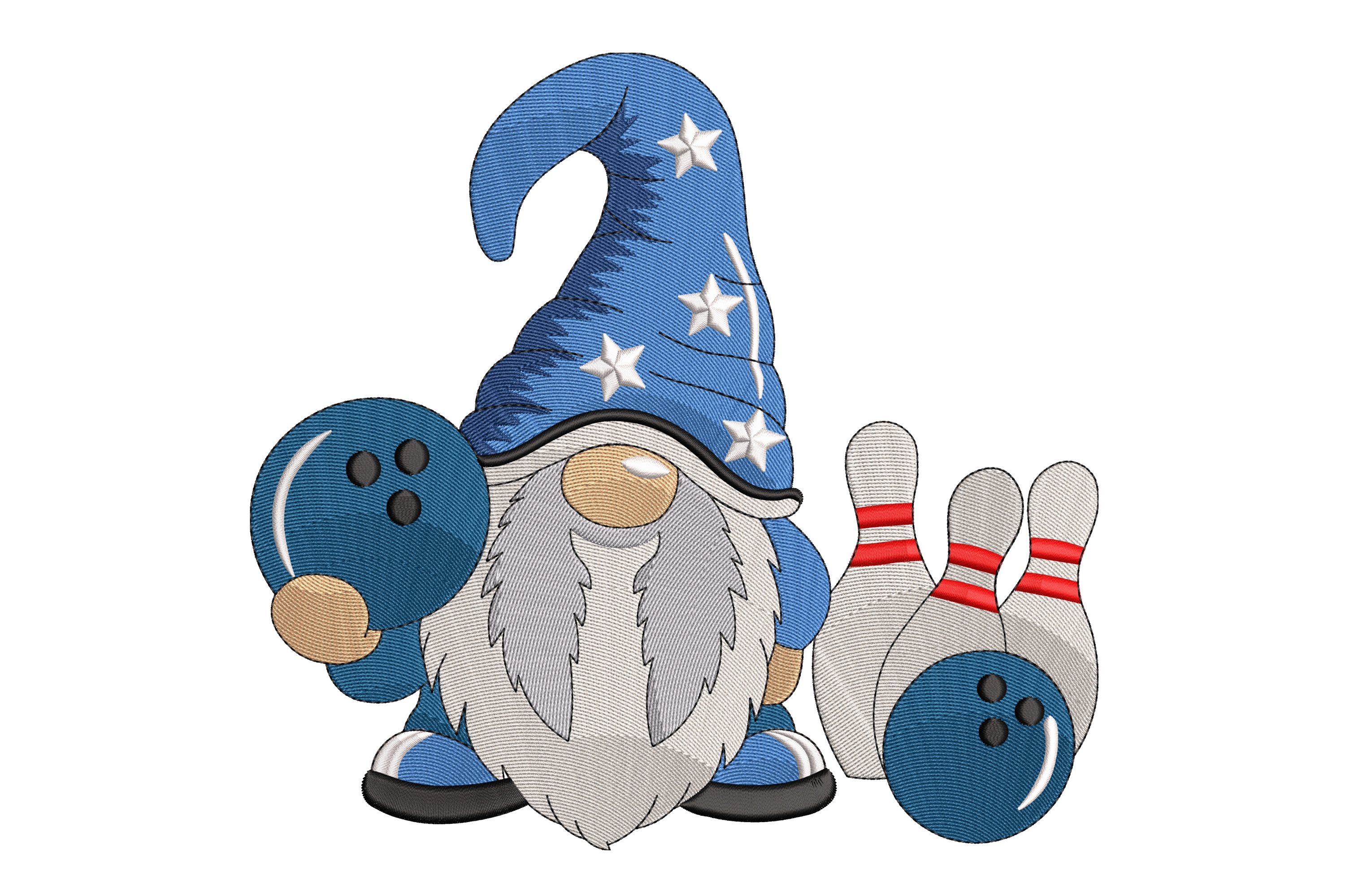 Bowling Gnome Star Hat Pins and Ball Machine Embroidery Design | Embroidize