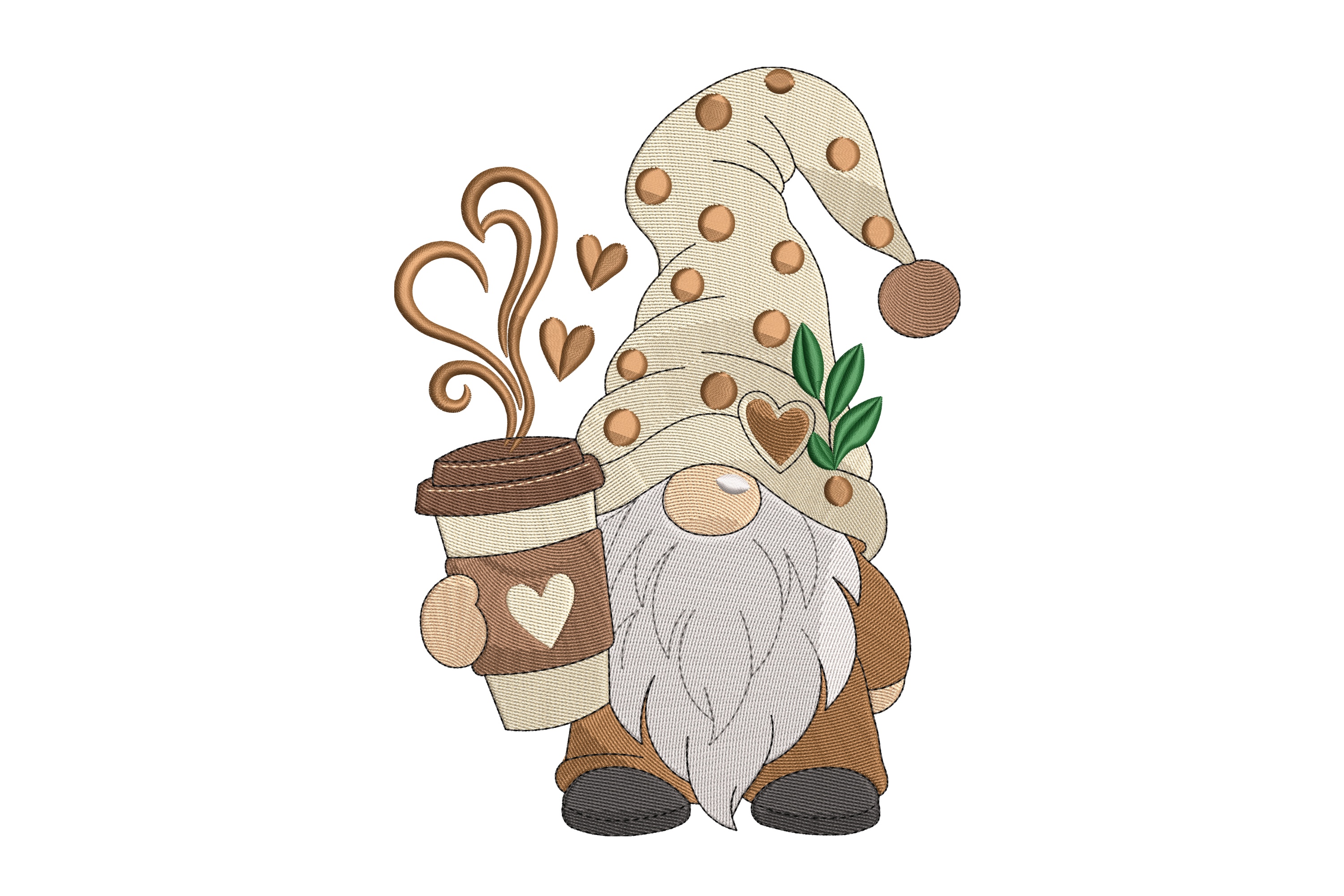 Coffee Lover Gnome Heart Cup & Steam Machine Embroidery Design | Embroidize