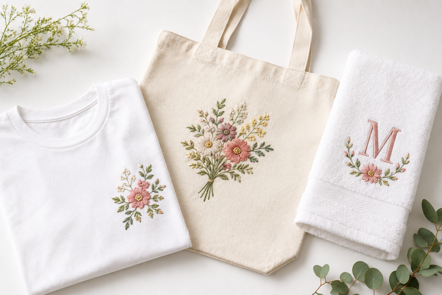 finished embroidered products made with free beginner embroidery designs